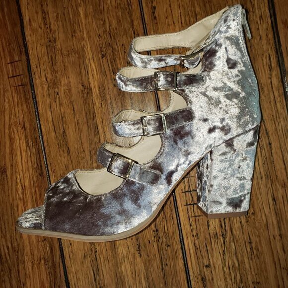 Seychelles Anthropologie Kayak Crushed Velvet Peep Toe Heels Womens Shoes Sz 7.5 - Picture 3 of 16